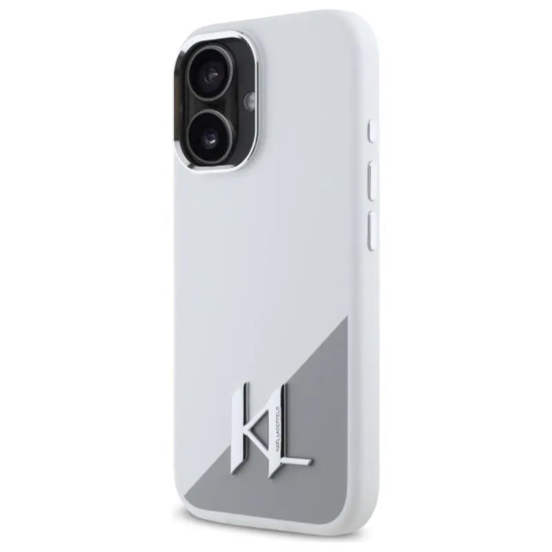 Karl Lagerfeld Silikoninis Šešėlis Metalinis Inicialas MagSafe – Dėklas skirtas iPhone 16 (baltas)