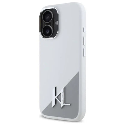 Karl Lagerfeld Silikoninis Šešėlis Metalinis Inicialas MagSafe – Dėklas skirtas iPhone 16 (baltas)