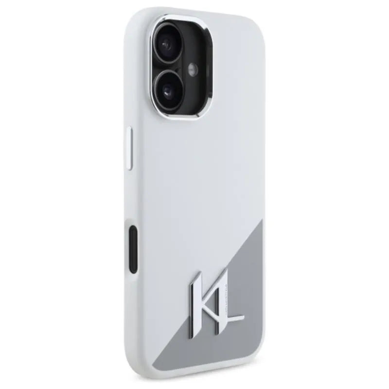 Karl Lagerfeld Silikoninis Šešėlis Metalinis Inicialas MagSafe – Dėklas skirtas iPhone 16 (baltas)