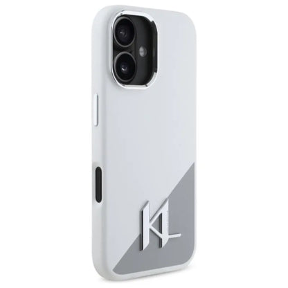 Karl Lagerfeld Silikoninis Šešėlis Metalinis Inicialas MagSafe – Dėklas skirtas iPhone 16 (baltas)