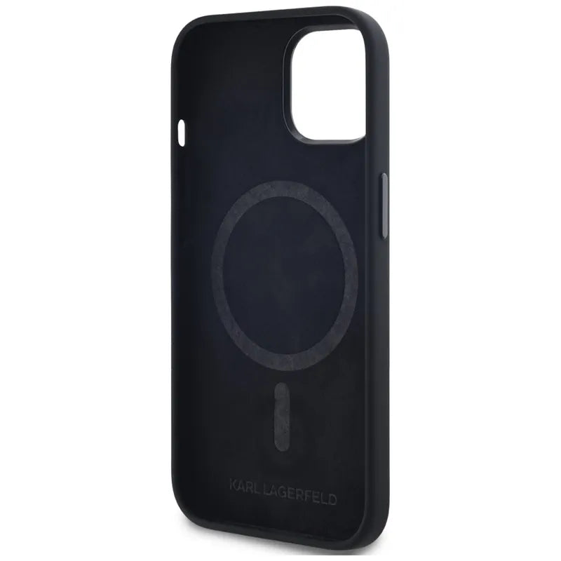 Karl Lagerfeld silikoninis "Shadow Metal Initial MagSafe" - dėklas iPhone 15 (juodas)