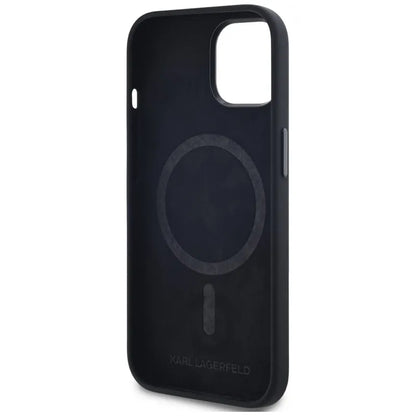 Karl Lagerfeld silikoninis "Shadow Metal Initial MagSafe" - dėklas iPhone 15 (juodas)