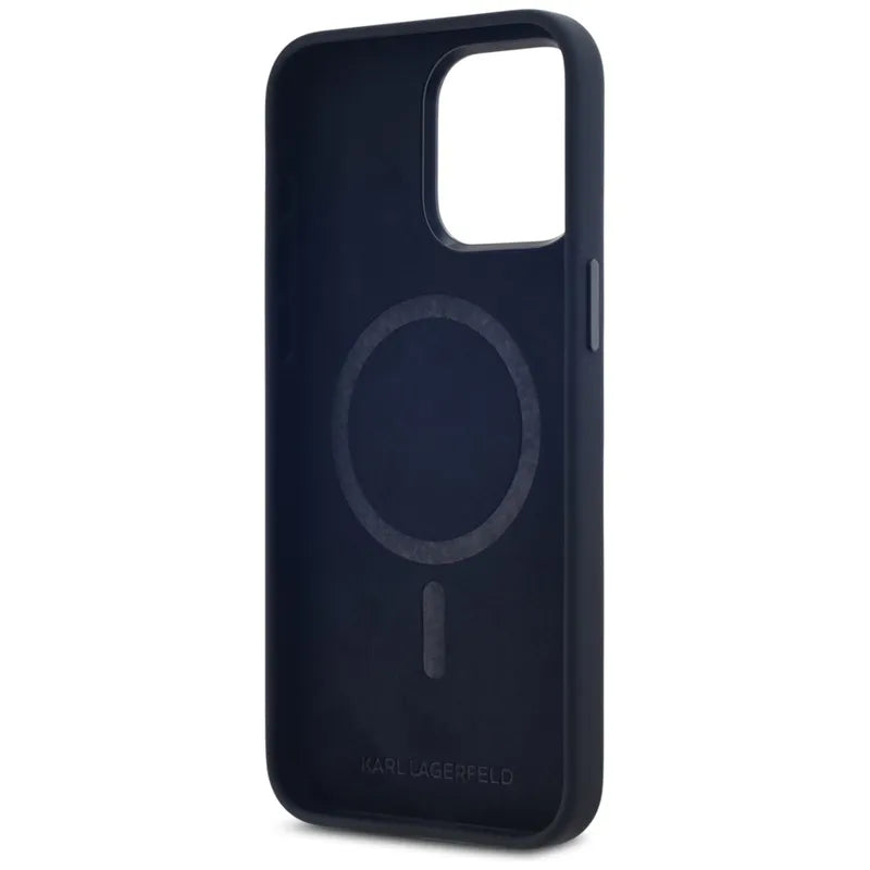 Karl Lagerfeld silikoninis „Shadow Metal Initial MagSafe“ – dėklas, skirtas „iPhone 15 Pro Max“ (juodas)