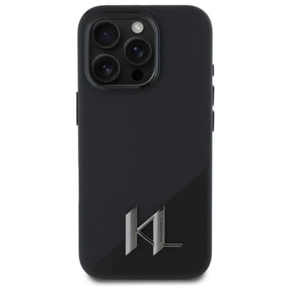Karl Lagerfeld Silikoninis Shadow Metal Initial MagSafe – dėklas, skirtas iPhone 16 Pro (juodas)