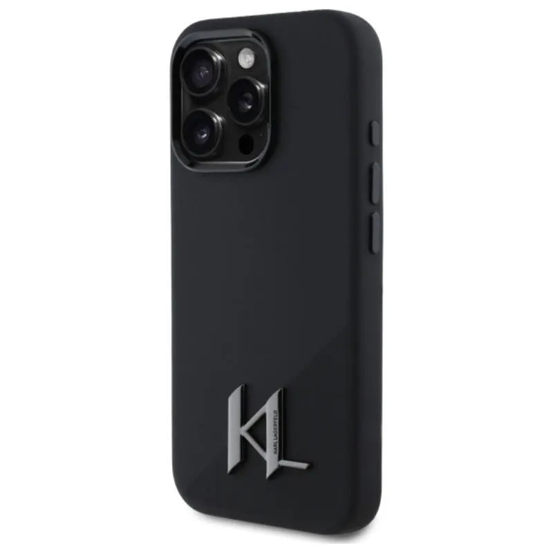 Karl Lagerfeld Silikoninis Shadow Metal Initial MagSafe – dėklas, skirtas iPhone 16 Pro (juodas)