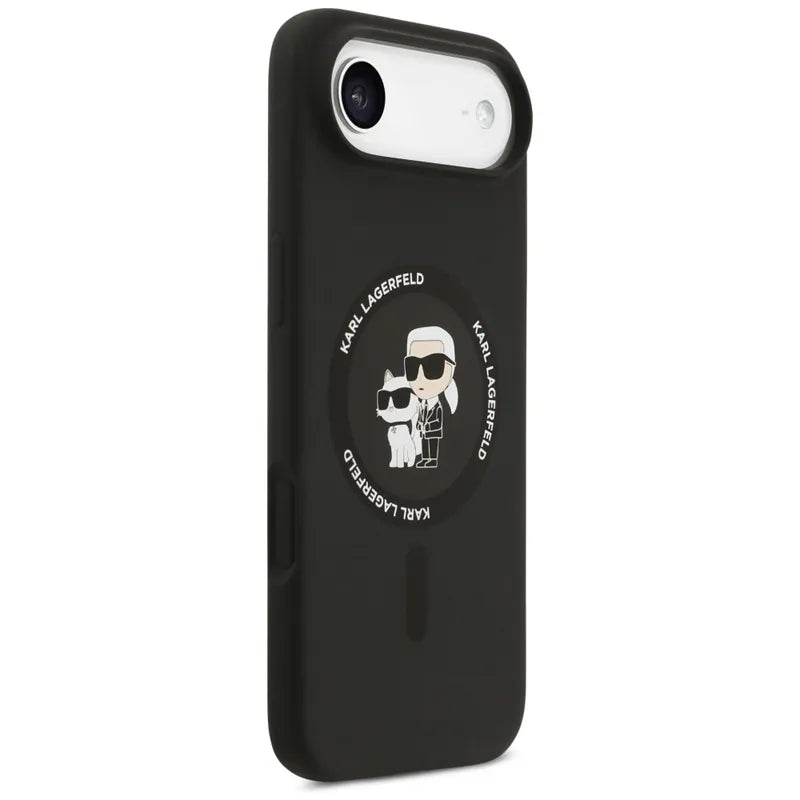 Karl Lagerfeld Silikoninis žiedas MagSafe "Karl & Choupette" dėklas iPhone Air (juodas)