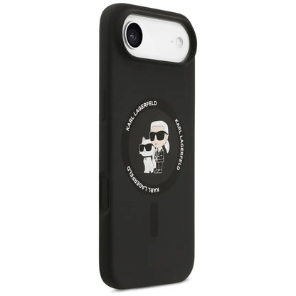 Karl Lagerfeld Silikoninis žiedas MagSafe "Karl & Choupette" dėklas iPhone Air (juodas)