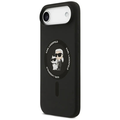 Karl Lagerfeld Silikoninis žiedas MagSafe "Karl & Choupette" dėklas iPhone Air (juodas)