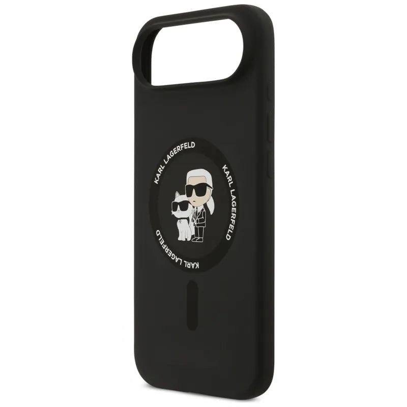 Karl Lagerfeld Silikoninis žiedas MagSafe "Karl & Choupette" dėklas iPhone Air (juodas)