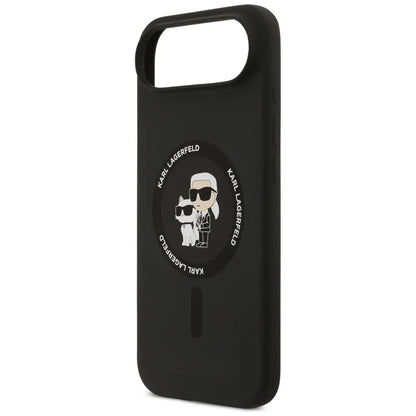 Karl Lagerfeld Silikoninis žiedas MagSafe "Karl & Choupette" dėklas iPhone Air (juodas)