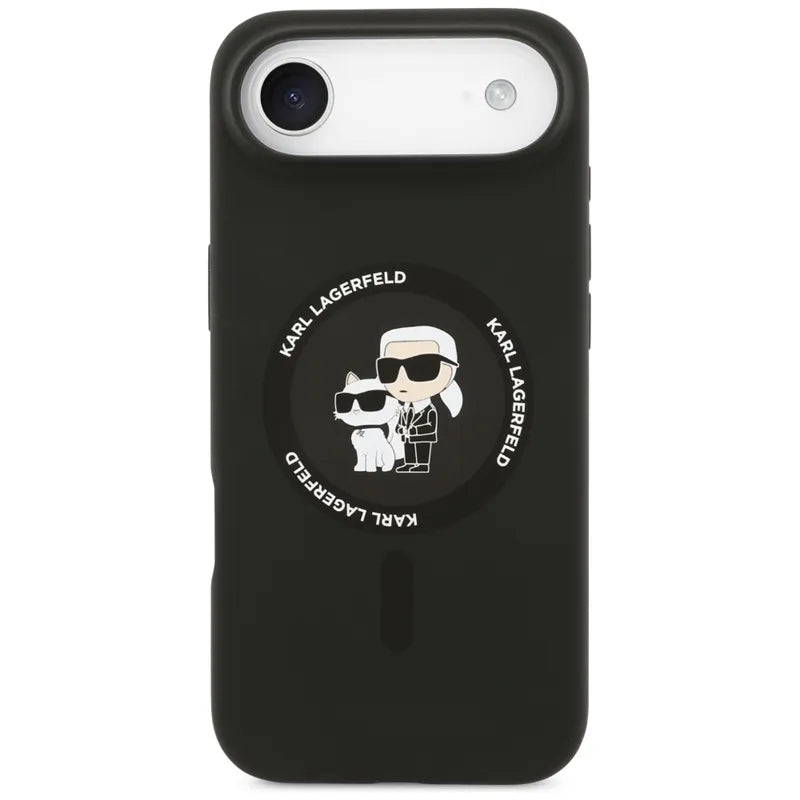 Karl Lagerfeld Silikoninis žiedas MagSafe "Karl & Choupette" dėklas iPhone Air (juodas)