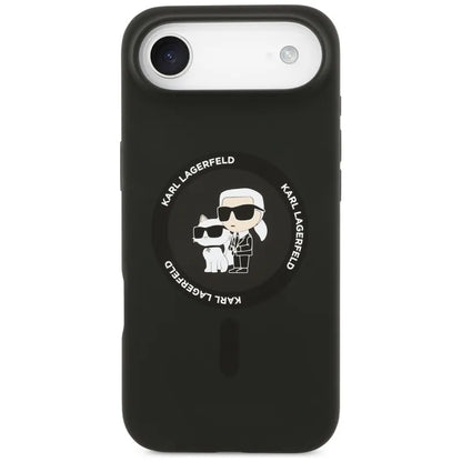Karl Lagerfeld Silikoninis žiedas MagSafe "Karl & Choupette" dėklas iPhone Air (juodas)