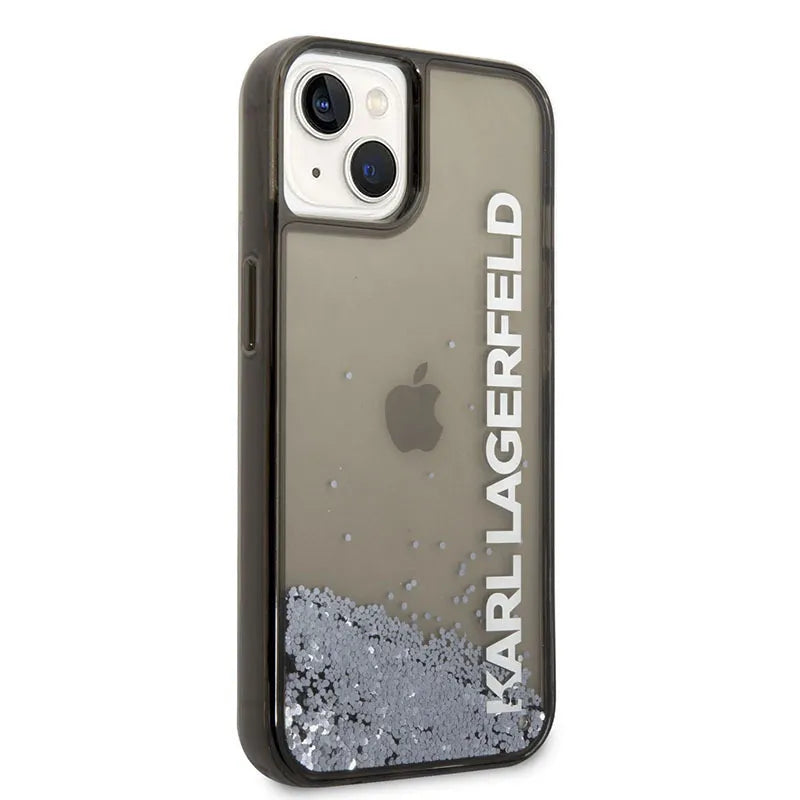 Karl Lagerfeld skaidrus dėklas su blizgučiais ir pailgintu logotipu – dėklas, skirtas „iPhone 14 Plus“ (juodas)
