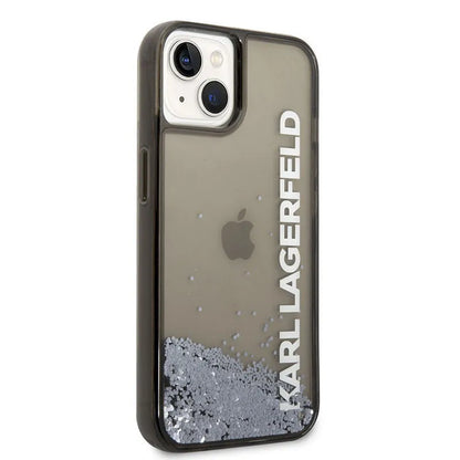 Karl Lagerfeld skaidrus dėklas su blizgučiais ir pailgintu logotipu – dėklas, skirtas „iPhone 14 Plus“ (juodas)
