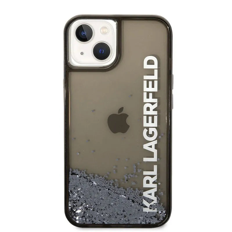Karl Lagerfeld skaidrus dėklas su blizgučiais ir pailgintu logotipu – dėklas, skirtas „iPhone 14 Plus“ (juodas)