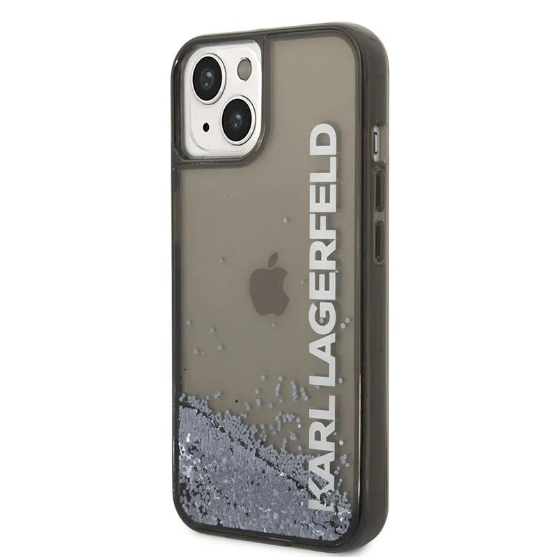 Karl Lagerfeld skaidrus dėklas su blizgučiais ir pailgintu logotipu – dėklas, skirtas „iPhone 14 Plus“ (juodas)