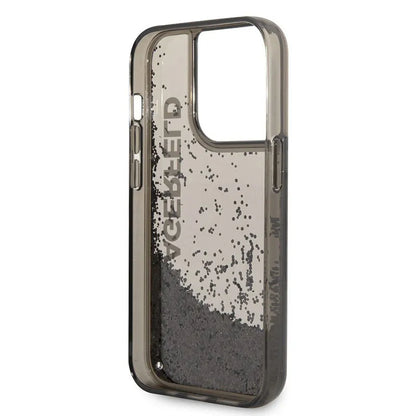 Karl Lagerfeld skystantis blizgučių permatomas pailgo logotipo dėklas – dėklas, skirtas „iPhone 14 Pro“ („Black“)