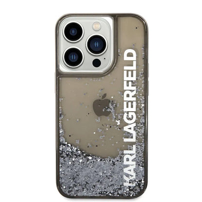 Karl Lagerfeld skystantis blizgučių permatomas pailgo logotipo dėklas – dėklas, skirtas „iPhone 14 Pro“ („Black“)
