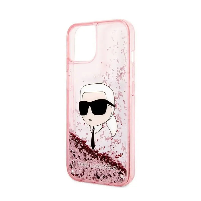 Karl Lagerfeld skystantis blizgutis NFT Karlo galva – dėklas iPhone 14 Plus (rožinis)