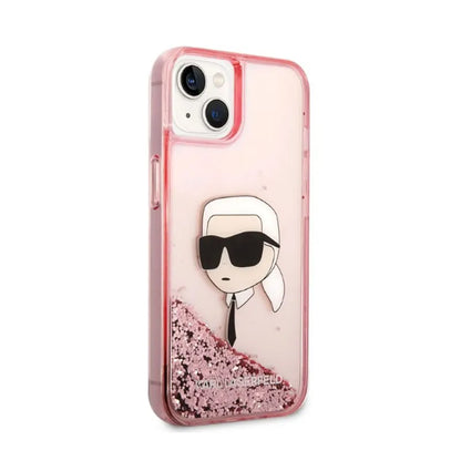 Karl Lagerfeld skystantis blizgutis NFT Karlo galva – dėklas iPhone 14 Plus (rožinis)
