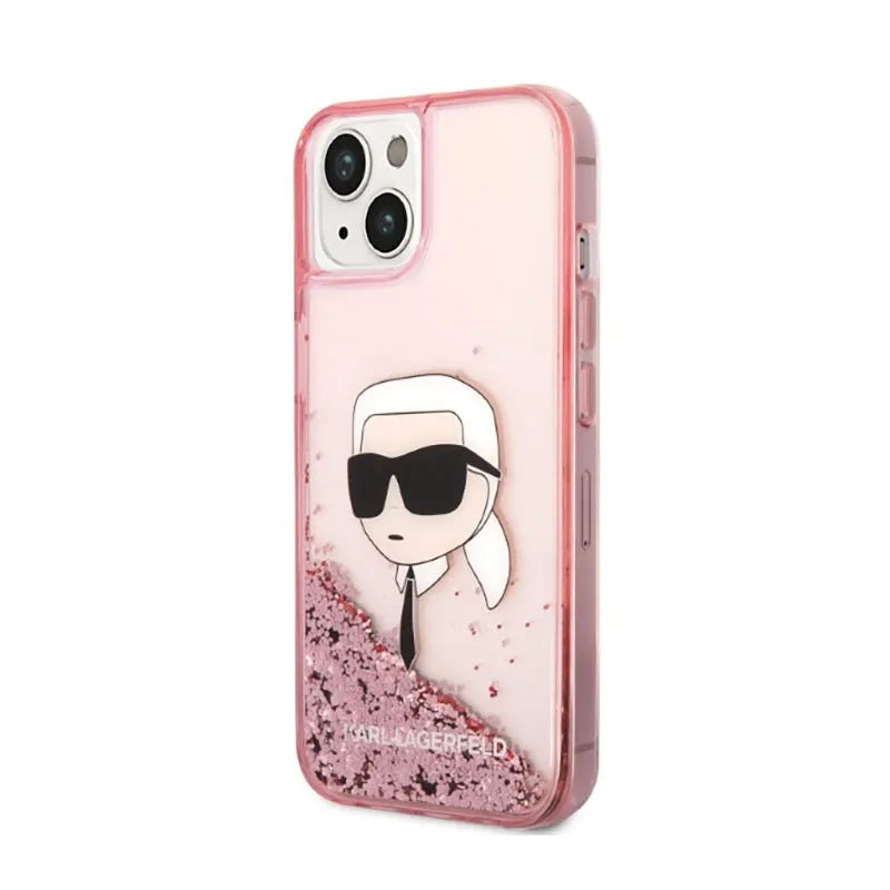 Karl Lagerfeld skystantis blizgutis NFT Karlo galva – dėklas iPhone 14 Plus (rožinis)