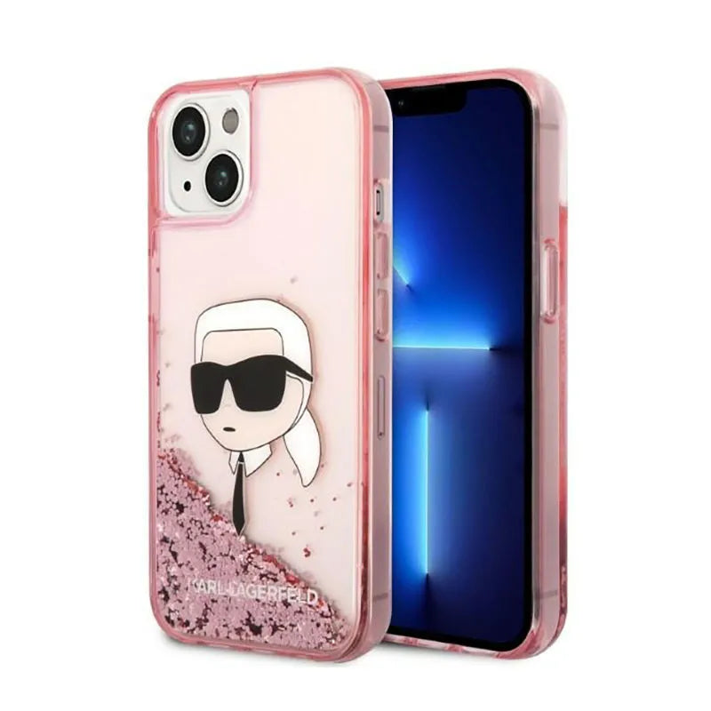 Karl Lagerfeld skystantis blizgutis NFT Karlo galva – dėklas iPhone 14 Plus (rožinis)