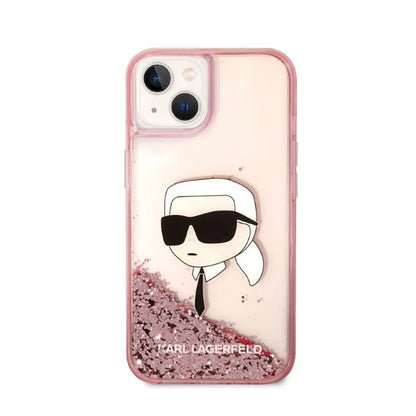 Karl Lagerfeld skystantis blizgutis NFT Karlo galva – dėklas iPhone 14 Plus (rožinis)