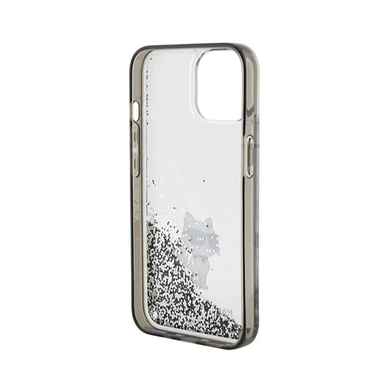 Karl Lagerfeld Skysti blizgučiai Choupette – Dėklas iPhone 15 (Permatomas)