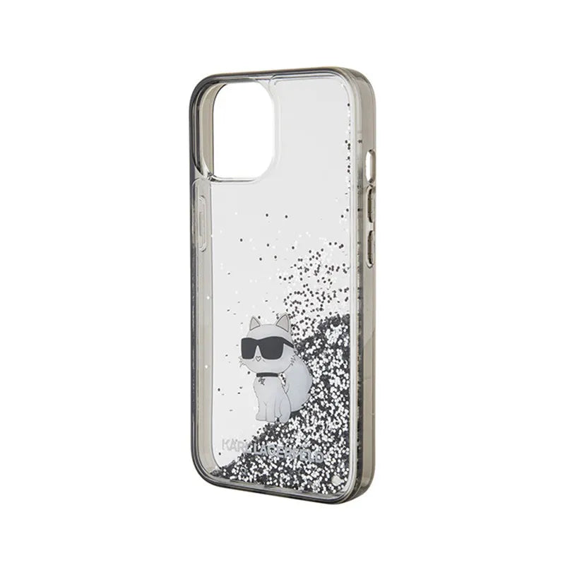 Karl Lagerfeld Skysti blizgučiai Choupette – Dėklas iPhone 15 (Permatomas)