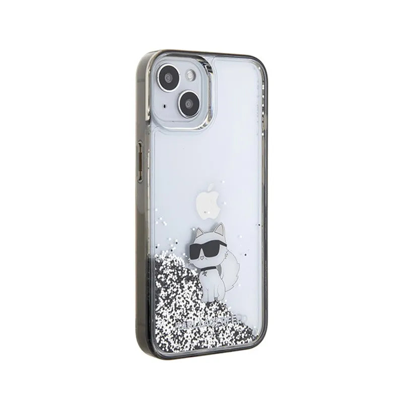 Karl Lagerfeld Skysti blizgučiai Choupette – Dėklas iPhone 15 (Permatomas)