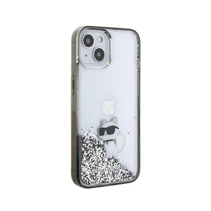 Karl Lagerfeld Skysti blizgučiai Choupette – Dėklas iPhone 15 (Permatomas)