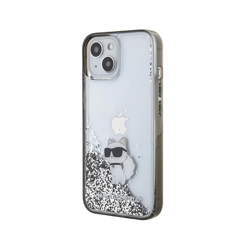 Karl Lagerfeld Skysti blizgučiai Choupette – Dėklas iPhone 15 (Permatomas)