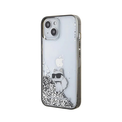 Karl Lagerfeld Skysti blizgučiai Choupette – Dėklas iPhone 15 (Permatomas)