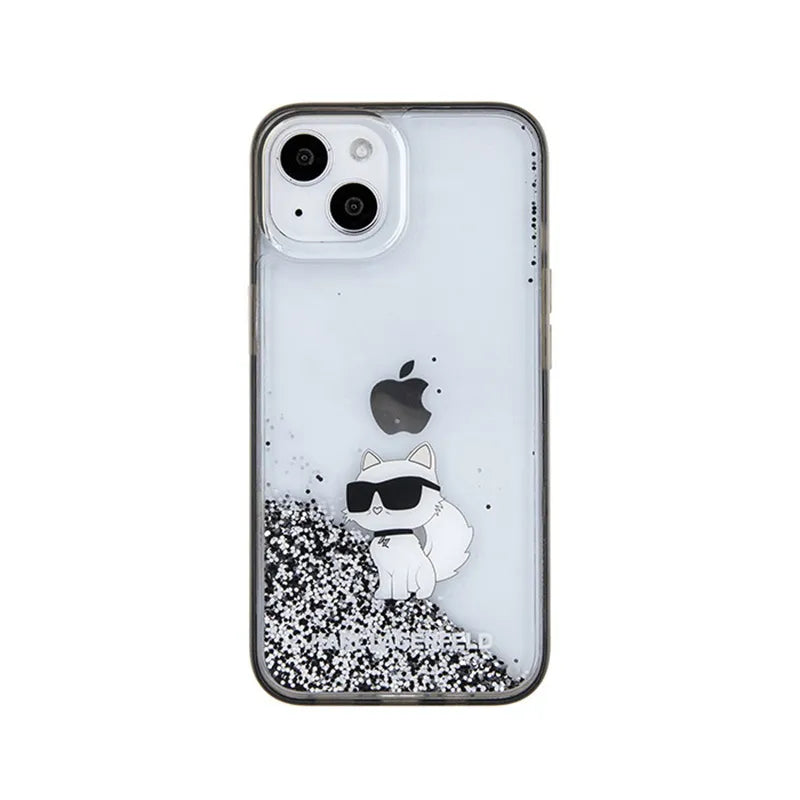 Karl Lagerfeld Skysti blizgučiai Choupette – Dėklas iPhone 15 (Permatomas)