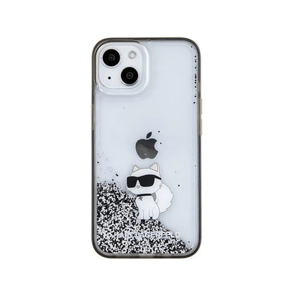 Karl Lagerfeld Skysti blizgučiai Choupette – Dėklas iPhone 15 (Permatomas)