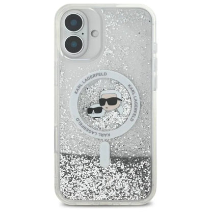 Karl Lagerfeld skysti blizgučiai „Karl & Choupette Head MagSafe“ – dėklas, skirtas „iPhone 16 Plus“ (permatomas)
