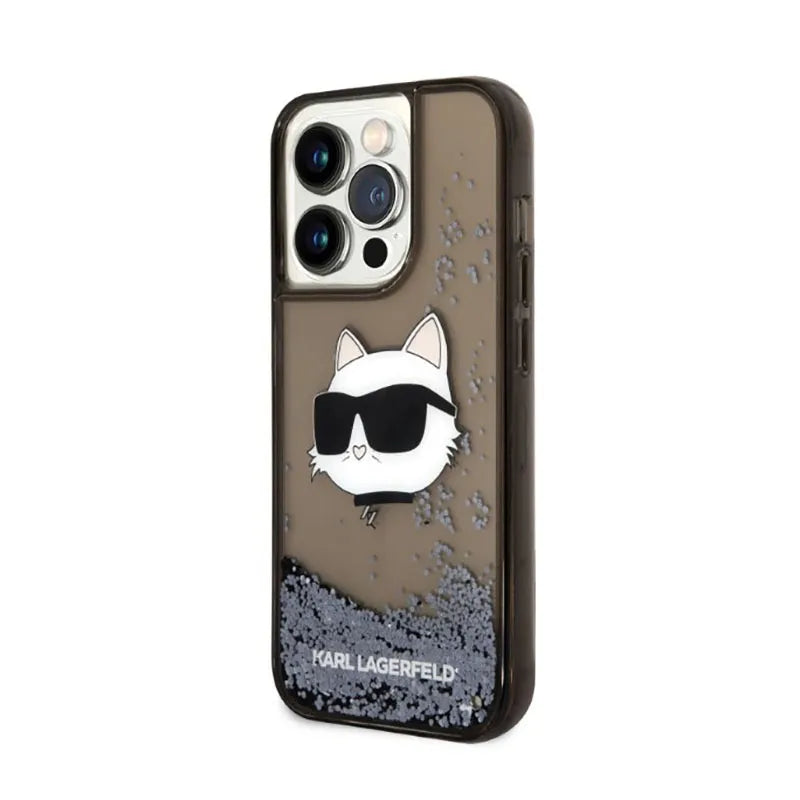 Karl Lagerfeld skysti blizgučiai NFT Choupette galva – dėklas iPhone 14 Pro (juodas)