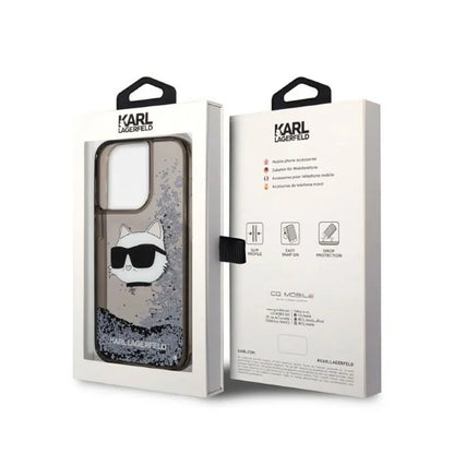 Karl Lagerfeld skysti blizgučiai NFT Choupette galva – dėklas iPhone 14 Pro (juodas)