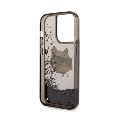 Karl Lagerfeld skysti blizgučiai NFT Choupette galva – dėklas iPhone 14 Pro (juodas)