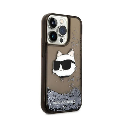 Karl Lagerfeld skysti blizgučiai NFT Choupette galva – dėklas iPhone 14 Pro (juodas)