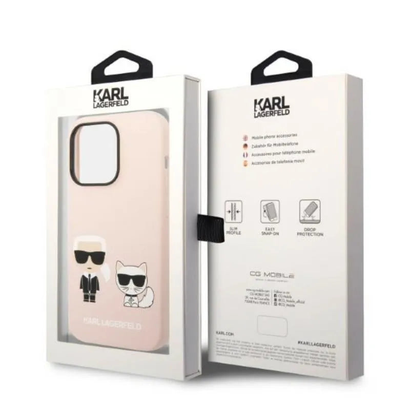 Karl Lagerfeld Skysto Silikono Karl & Choupette MagSafe dėklas, skirtas iPhone 14 Pro Max (Rožinė)