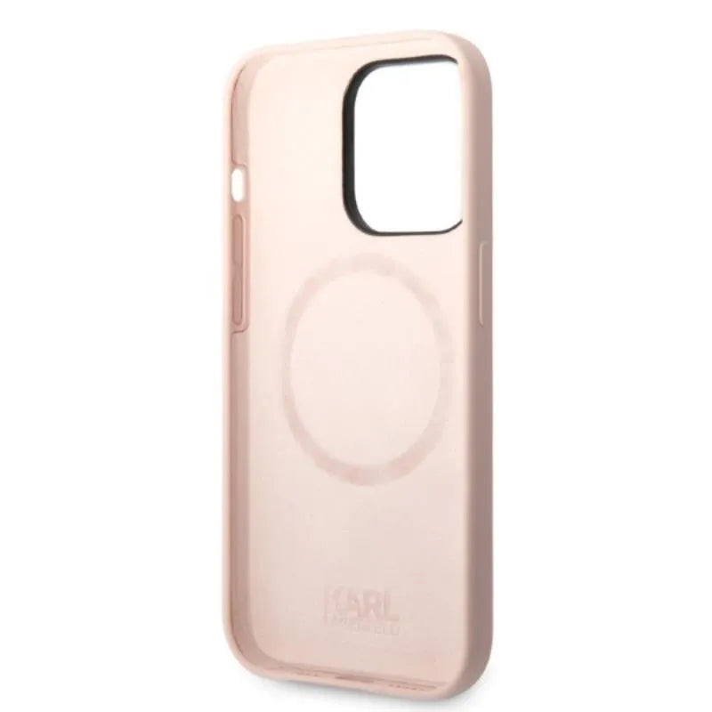 Karl Lagerfeld Skysto Silikono Karl & Choupette MagSafe dėklas, skirtas iPhone 14 Pro Max (Rožinė)