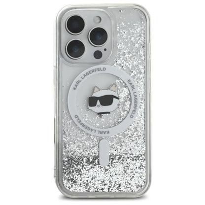 Karl Lagerfeld skystų blizgučių dėklas su Choupette galva MagSafe – iPhone 16 Pro Max (skaidrus)