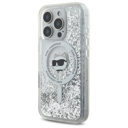 Karl Lagerfeld skystų blizgučių dėklas su Choupette galva MagSafe – iPhone 16 Pro Max (skaidrus)