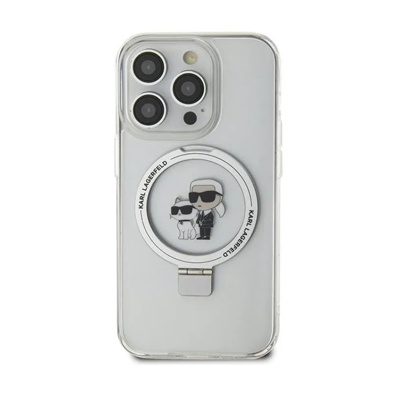 Karl Lagerfeld telefono stovas Karl & Choupette MagSafe – iPhone 11 dėklas (baltas)