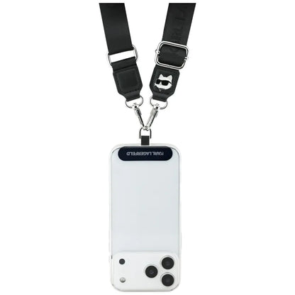 Karl Lagerfeld Universali Dirželio Tvirtinimo Dalys su Choupette Metalo Logotipu - Universali Telefono Juostelė / Virvelė (Juoda)