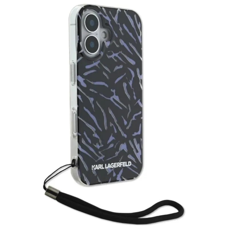 Karl Lagerfeld Zebra With Cord – dėklas, skirtas iPhone 16 Plus (violetinis)