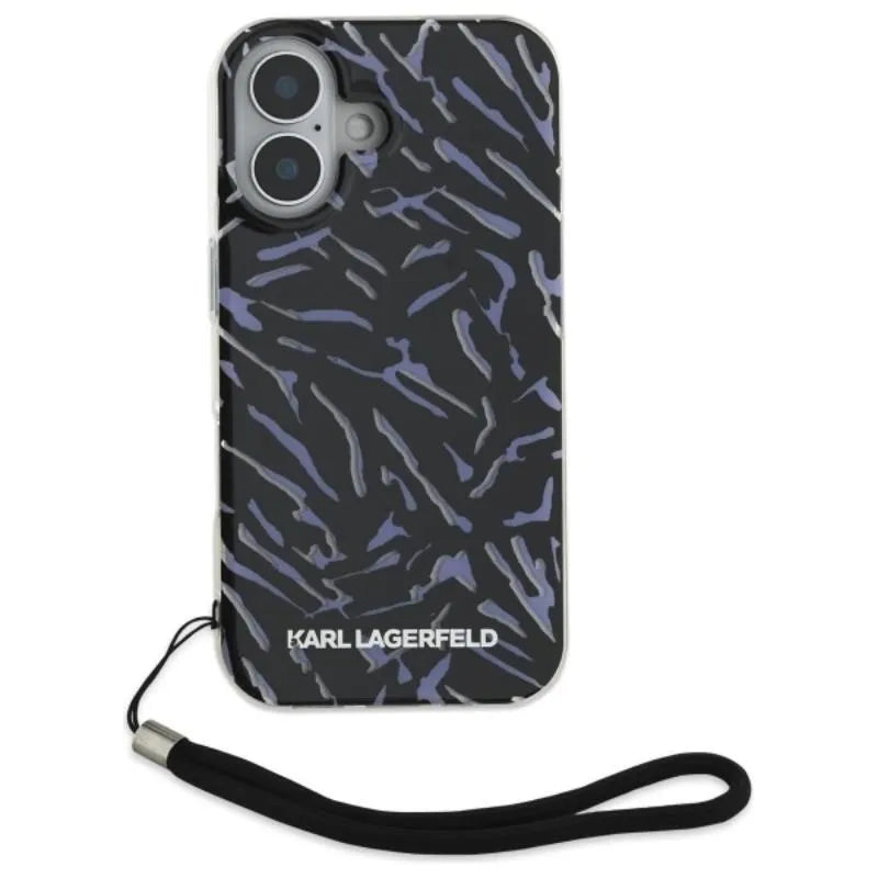 Karl Lagerfeld Zebra With Cord – dėklas, skirtas iPhone 16 Plus (violetinis)