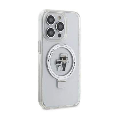 Karl Lagerfeld žiedinis stovas Karl & Choupette MagSafe – iPhone 14 Pro dėklas (baltas)