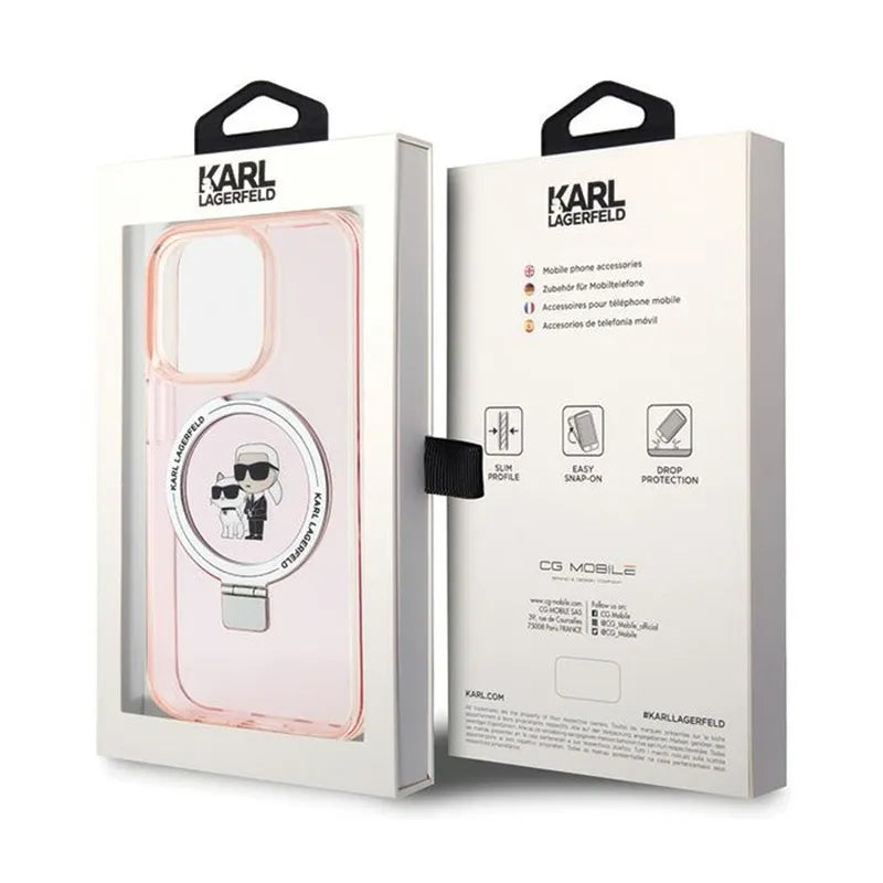 Karl Lagerfeld Žiedo laikiklis Karl & Choupette MagSafe – iPhone 15 Pro dėklas (rožinė)